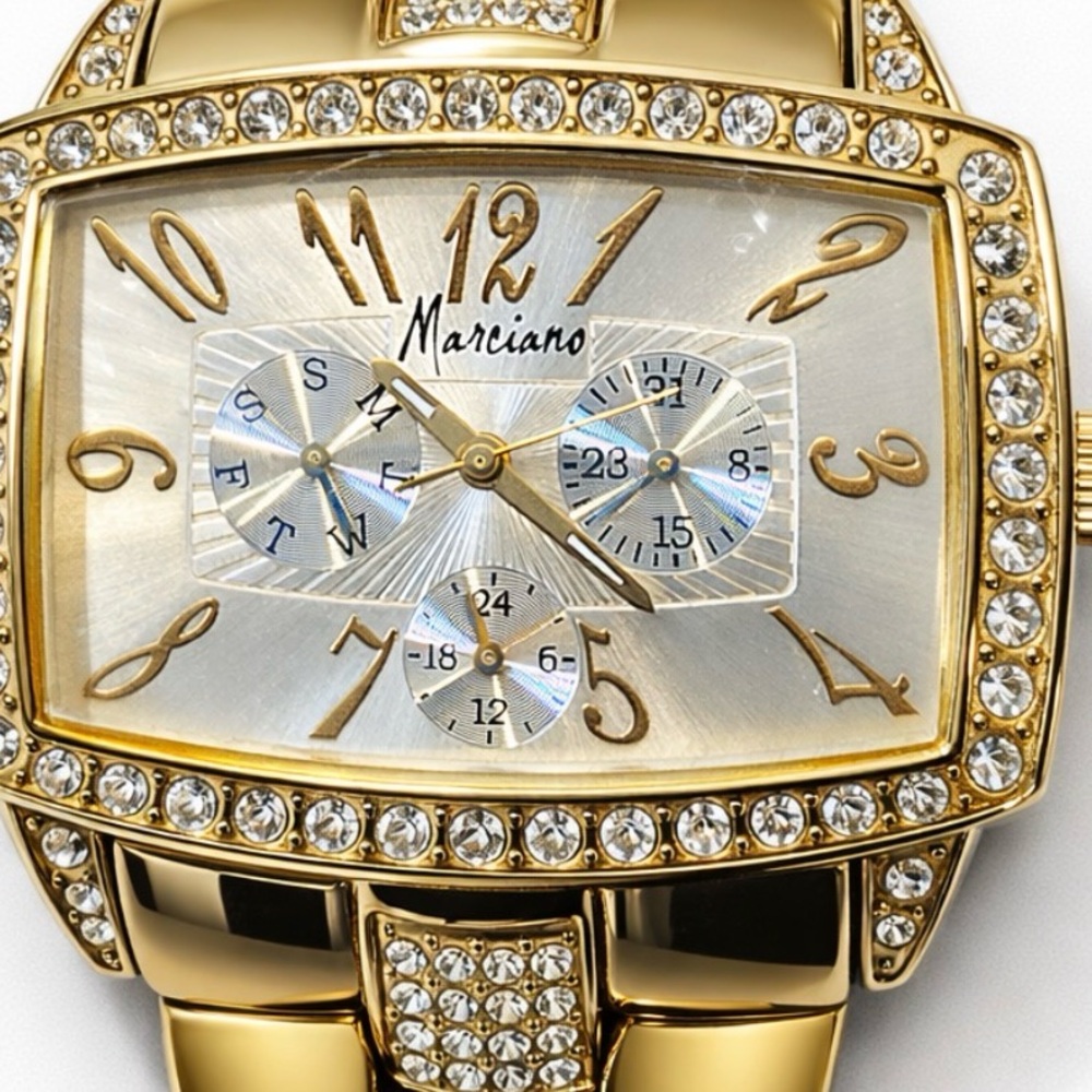 Marciano Gold-Tone Crystal Rectangle Watch | Diamond Accent